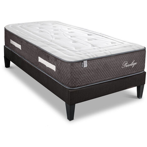 BELLECOUR LITERIE  Pack PRIVILEGE 90x190 cm  Matelas Ressorts ensachés + Sommier Bois + Protège matelas anti punaise (1/5)