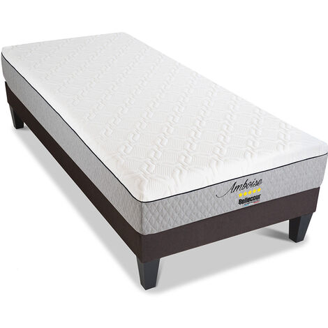 BELLECOUR LITERIE  Pack AMBOISE 90x190 cm  Matelas Mémoire de forme + Sommier Bois + Protège matelas anti punaise (1/5)