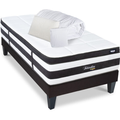 BELLECOUR LITERIE  Pack Prêt à dormir FONTAINEBLEAU 90x190 cm  Matelas Ressorts ensachés + Sommier + Accessoires (1/5)
