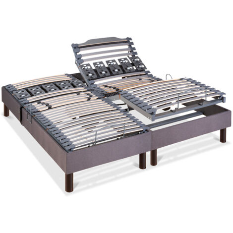 Jeu de 2 sommiers électriques 70x200 cm – Lattes et plots – Hauteur 36,5 cm – Confort personnalisé avec télécommande – Bellecour