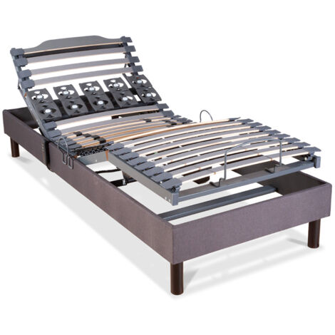 Sommier électrique 70x200 cm – Lattes et plots – Hauteur 36,5 cm – Cadre MDF et hêtre – Confort personnalisé et télécommande – Bellecour