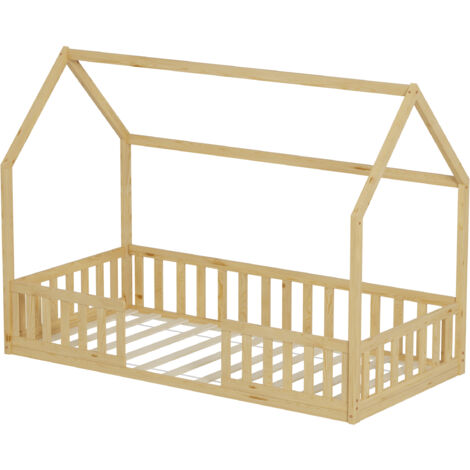 MINEA  Lit cabane avec barrière NID ENCHANTE 90x190 cm (matelas non inclus)