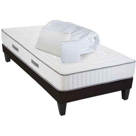 OLYMPE LITERIE Pack Prêt à dormir CRISTAL 90x190 cm Matelas Mémoire de forme + Sommier Bois + Accessoires (1/5)