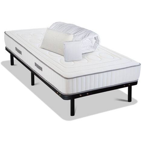 OLYMPE LITERIE Pack Prêt à dormir CRISTAL 90x190 cm Matelas Mémoire de forme + Sommier Métal + Accessoires (1/5)