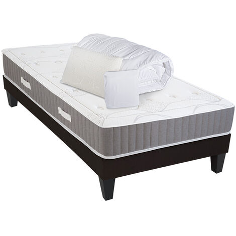 OLYMPE LITERIE Pack Prêt à dormir INTUITION 90x200 cm Matelas Mémoire de forme + Sommier Bois + Accessoires (1/5)