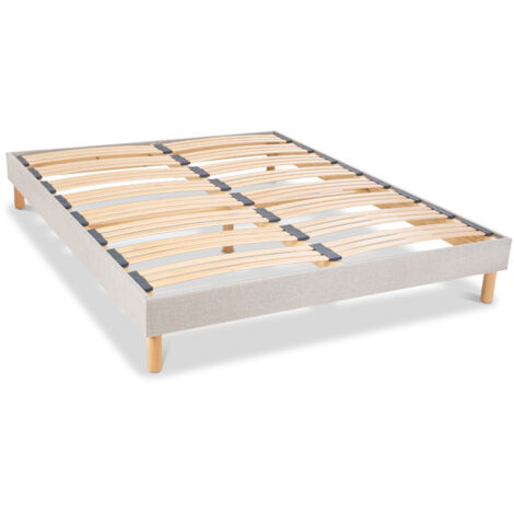 Sommier à lattes en bois 140x190 cm – Coloris gris clair – Hauteur 30 cm – 24 lattes pour soutien optimal – Montage facile sans outils – Bellecour