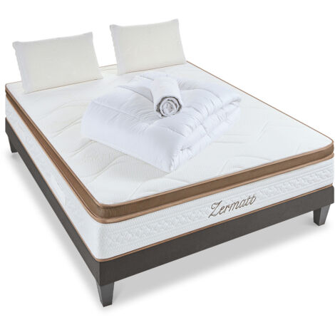 BELLECOUR LITERIE  Pack Prêt à dormir ZERMATT 160x200 cm  Matelas Mémoire de forme + Sommier + Accessoires (1/5)