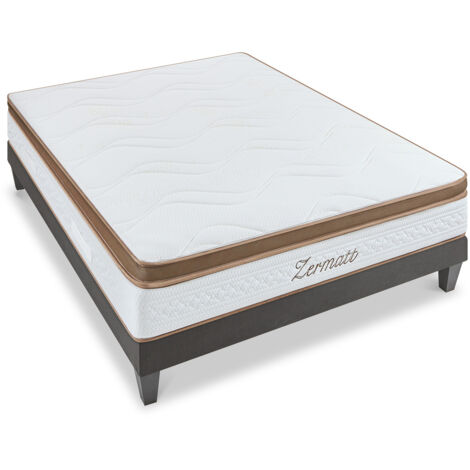 BELLECOUR LITERIE  Ensemble ZERMATT 140x200 cm  Matelas Mémoire de forme + Sommier Bois (1/5)