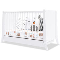 Lit bébé évolutif 60x120 cm – Ajustable sur 3 hauteurs – Tiroir de rangement intégré – Barreaux amovibles pour sécurité – Minea