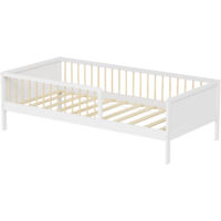Lit avec barrière Pepito 90x190 cm – Structure en pin naturel – Barrière de sécurité 30 cm – Montage facile et rapide – Minea