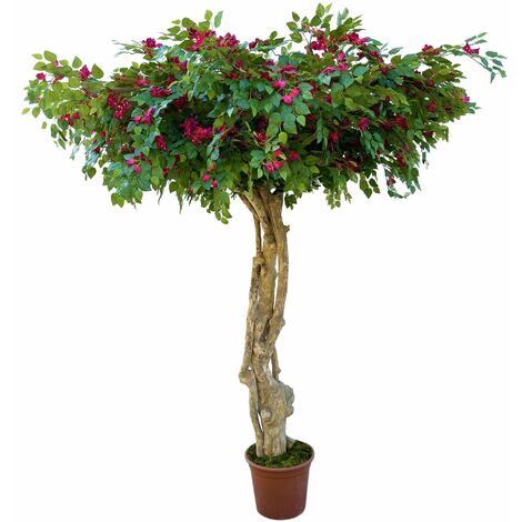 Albero Artificiale Bougainvillea 1,2 M Con Vaso - Pianta Finta Con Tronco In Legno E Fiori Rosa