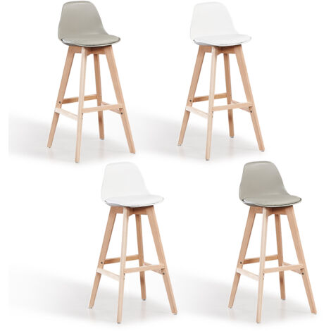 Lot de 4 tabourets de bar Mix Color Blanc x2, Gris x2 - Eski (1/5)