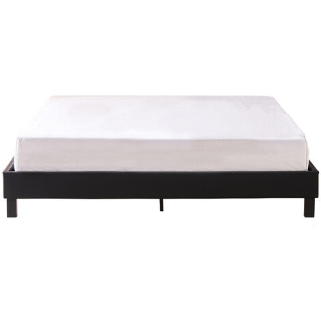 Designetsamaison – Lit noir avec sommier à lattes 140x190 cm – Lit avec tiroirs en simili PU – Largeur 146 cm, profondeur 199 cm