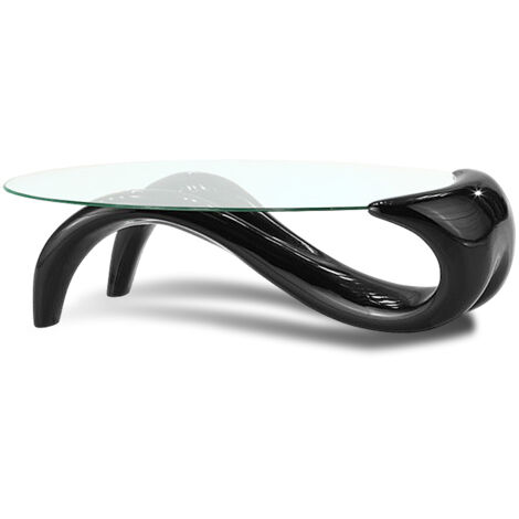 Designetsamaison – Table basse fixe noire 125x70cm – Verre trempé 1cm – Courbures élégantes pour intérieur moderne – Modèle Wave