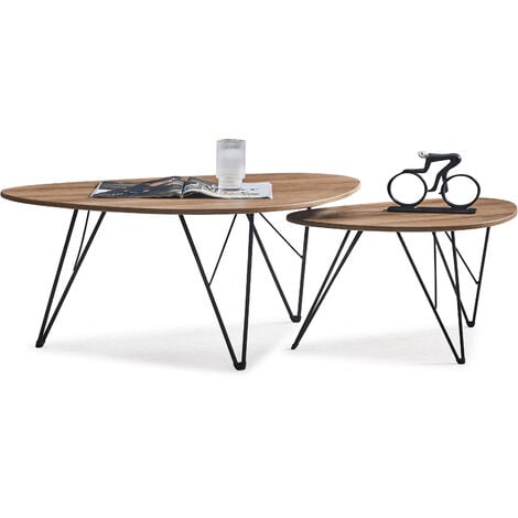 Lot de 2 tables basses de salon bois - Luana