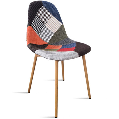 Designetsamaison – Chaise scandinave tissu patchwork – Largeur 46 cm – Profondeur 50 cm – Hauteur 84 cm – Assise 44 cm – Pieds en métal (1/5)