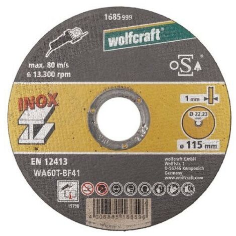 WOLFCRAFT - DISCO DA TAGLIO PER ACCIAIO INOX EXTRA SOTTILE � 115 SPESSORE 1  MM. 1685999