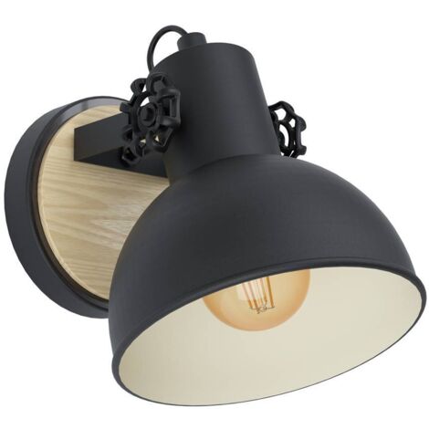 EGLO - LUBENHAM APPLIQUE CON BASE IN LEGNO E 1 PARALUME NERO IN METALLO E27 1X28W 43164 (1/3)