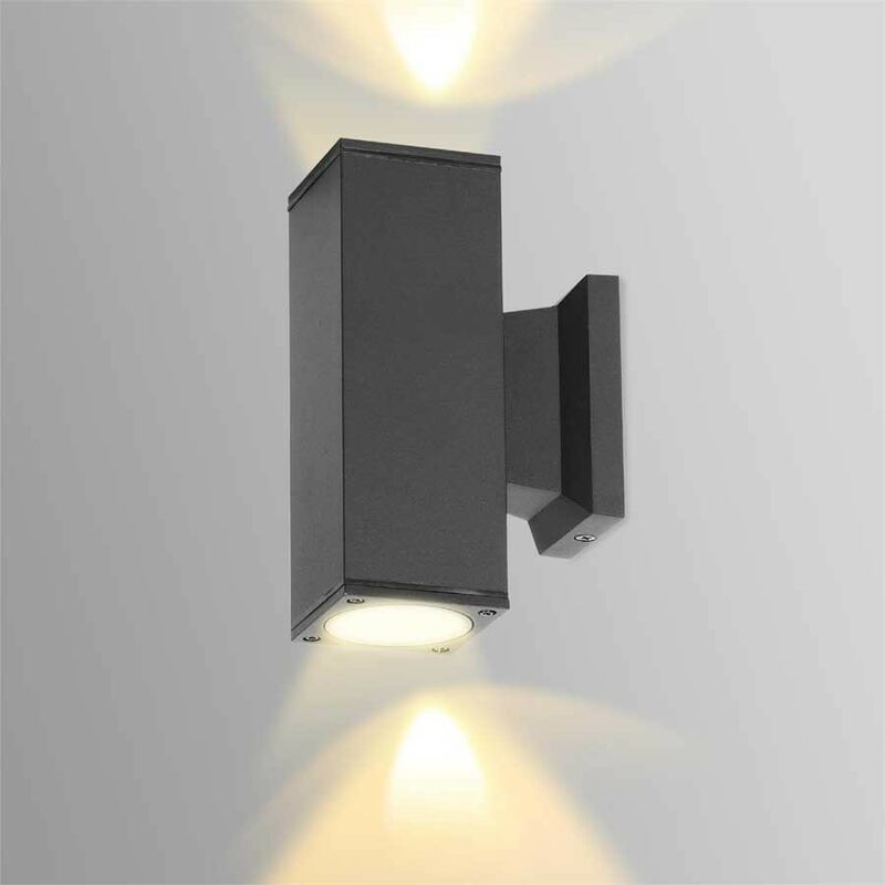 Aplique De Pared negro exterior rectangular doble haz 2xgu10 ip65 aigostar exteriorgu10 antracita aluminio up down lámparaip65 impermeable luz iluminación