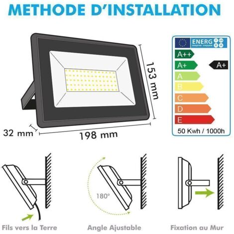 Lote de 10 reflectores LED 50W IP65 al aire libre  Temperatura de color: Blanco frio 6000K