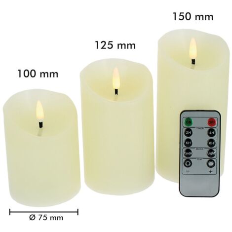 Set de 3 velas LED Llama parpadeante blanco cálido + MicroLED con mando a  distancia