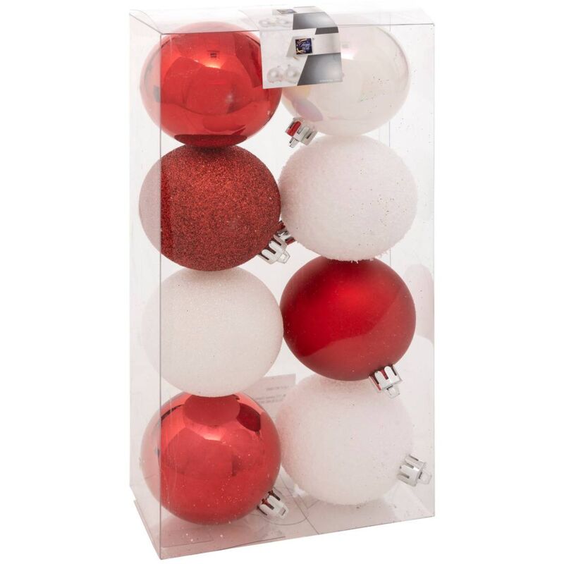 Bola de navidad blanca roja x 8 - 70 mm - Feeric Lights & Christmas