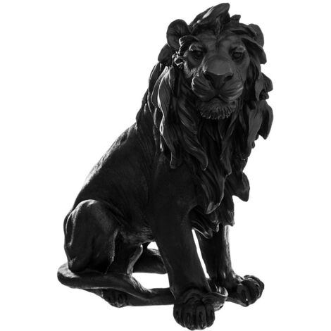Estatuilla León - resina - blanco y negro - H31 -5 cm - Atmosphera créateur d'intérieur