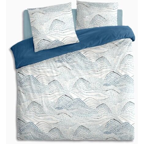 Ropa de cama - estampado Ilyan percal - azul - 260x240 cm - Atmosphera créateur d'intérieur