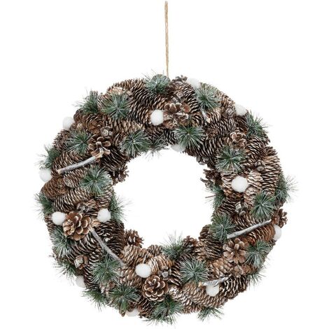 Corona con piñas y ramas de purpurina 50cm - Atmosphera créateur d'intérieur