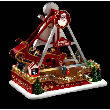 Atracción barco pueblo iluminado 41 LED H.33cm musical  - Atmosphera créateur d'intérieur