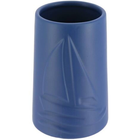Vaso redondo gres con diseño de barco - azul marino - Tendance