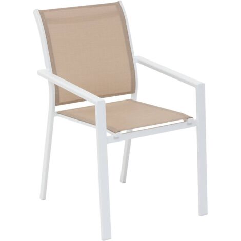 Sillón de jardín apilable Essentia de lino y aluminio con revestimiento epoxi blanco - Hespéride