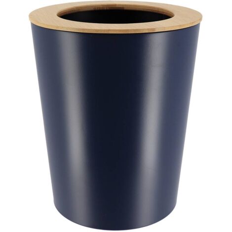 Papelera de metal abocinada con tapa de bambú 5l - azul marino bambú - Tendance