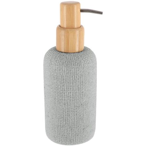 Dispensador redondo de poliresina con efecto malla y bomba de bambú 340ml- gris - Tendance