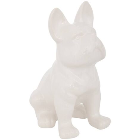 Bulldog estatuilla de cerámica blanca H12cm  - Atmosphera créateur d'intérieur