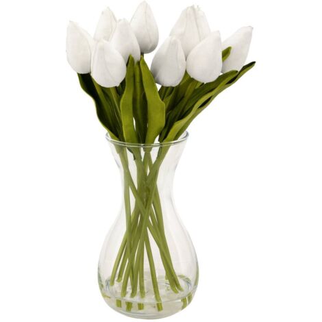 Arreglo de tulipanes con jarrón blanco Hector H28.5cm - Atmosphera créateur d'intérieur