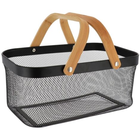 Cesta metálica rectangular con asas de bambú - negro - Tendance
