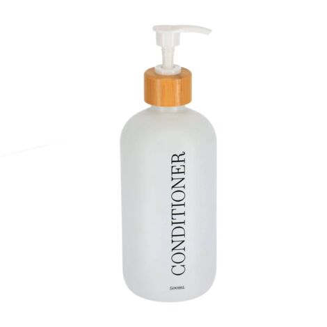Dispensador de acondicionador de vidrio bambú 500ml - blanco mate - Tendance (1/3)