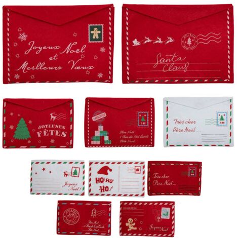 Lote de 10 sobres de fieltro rojo y blanco H.25cm - Feeric lights & christmas