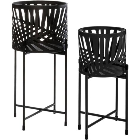 Juego de 2 macetas con soporte - Leaves - metal - Atmosphera créateur d'intérieur