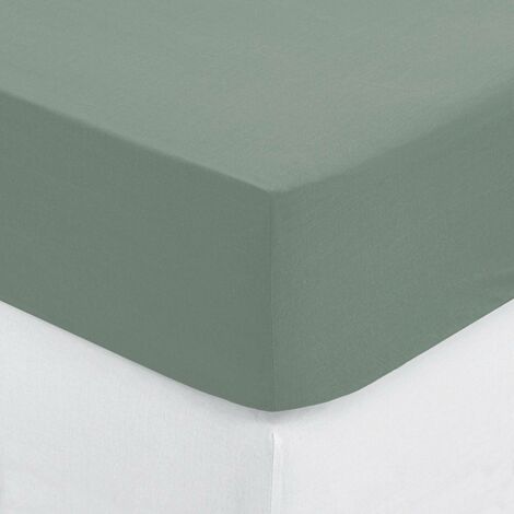 Sábana bajera de algodón - verde celadón - con elástico H 30 cm - 160 x 200 cm - Atmosphera créateur d'intérieur