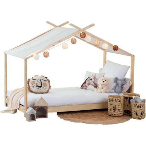Cama Juvenil Infantil Tienda de Campaña Ilian Blanco y Roble 90x190 cm (1/5)