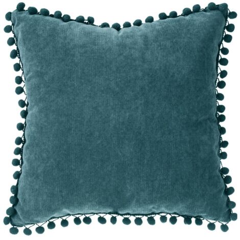 Cojín de pompones - azul pato - 40x40 cm - Atmosphera créateur d'intérieur