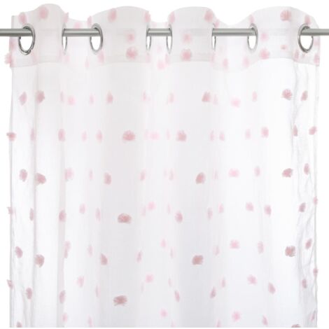 Cortina infantil 'Pompons' - blanca y rosa 140 x 240 cm - Atmosphera créateur d'intérieur