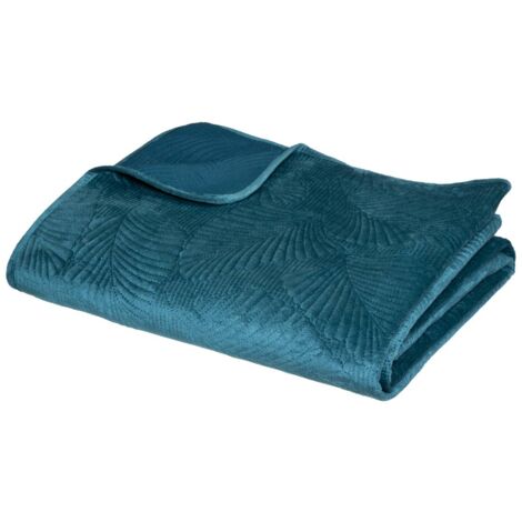 Colcha «Feuille» - terciopelo - azul cerceta 240 x 260 cm - Atmosphera créateur d'intérieur