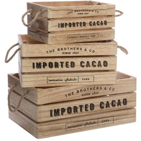 Juego De 3 Cajas De Madera Denys - Decoración Gris Para Almacenamiento Y Organización