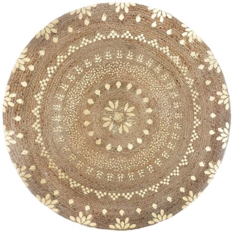 Atmosphera – Alfombra shaggy dorada de yute 115x115cm – Diseño circular moderno – Aporta bienestar y calidez a interiores (1/5)