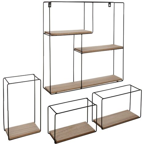 Juego de 4 estantes de pared - metal y madera - Atmosphera créateur d'intérieur
