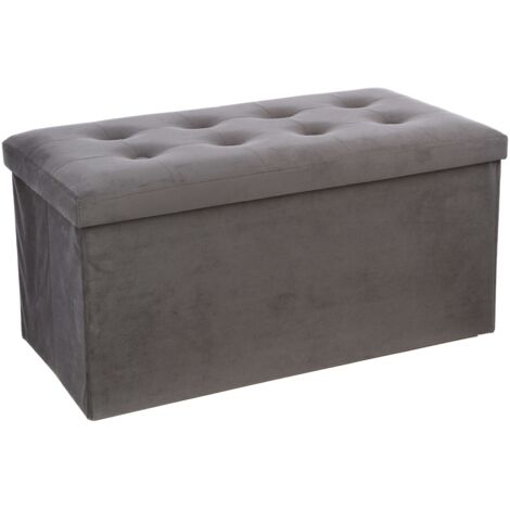 Puf Plegable Doble Lysandre Estilo Contemporáneo en Terciopelo Color Gris con Tapa 76x38 cm