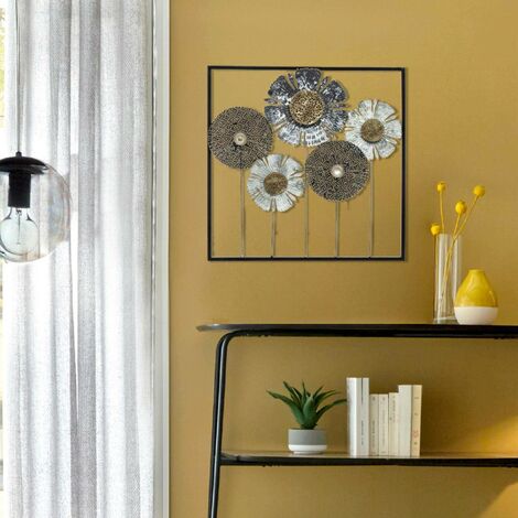 Decoración de pared 'Fleurs' - metal 50 x 50 cm - Atmosphera créateur d'intérieur